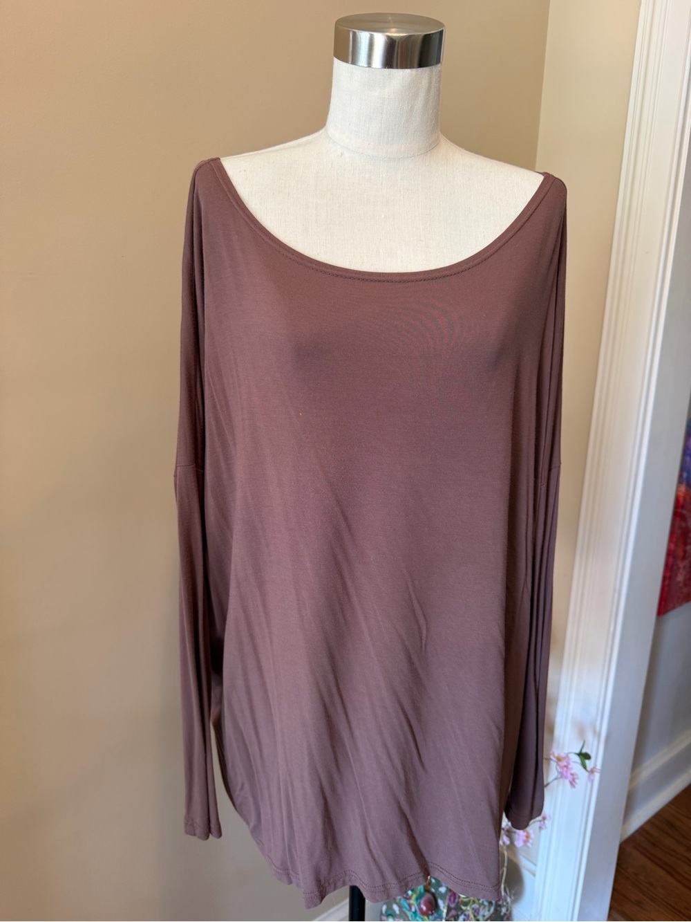 Piko 1988 Scoop Neck Long Sleeve Top - Mauve Brown